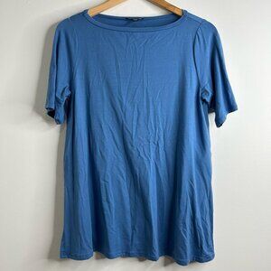 Eileen Fisher Tunic Top Shirt Womens XS Blue Short‎ Sleeve Tencel Stretchy